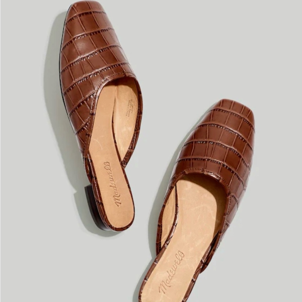 Madewell Square Toe Mules in Croc Embossed Leather